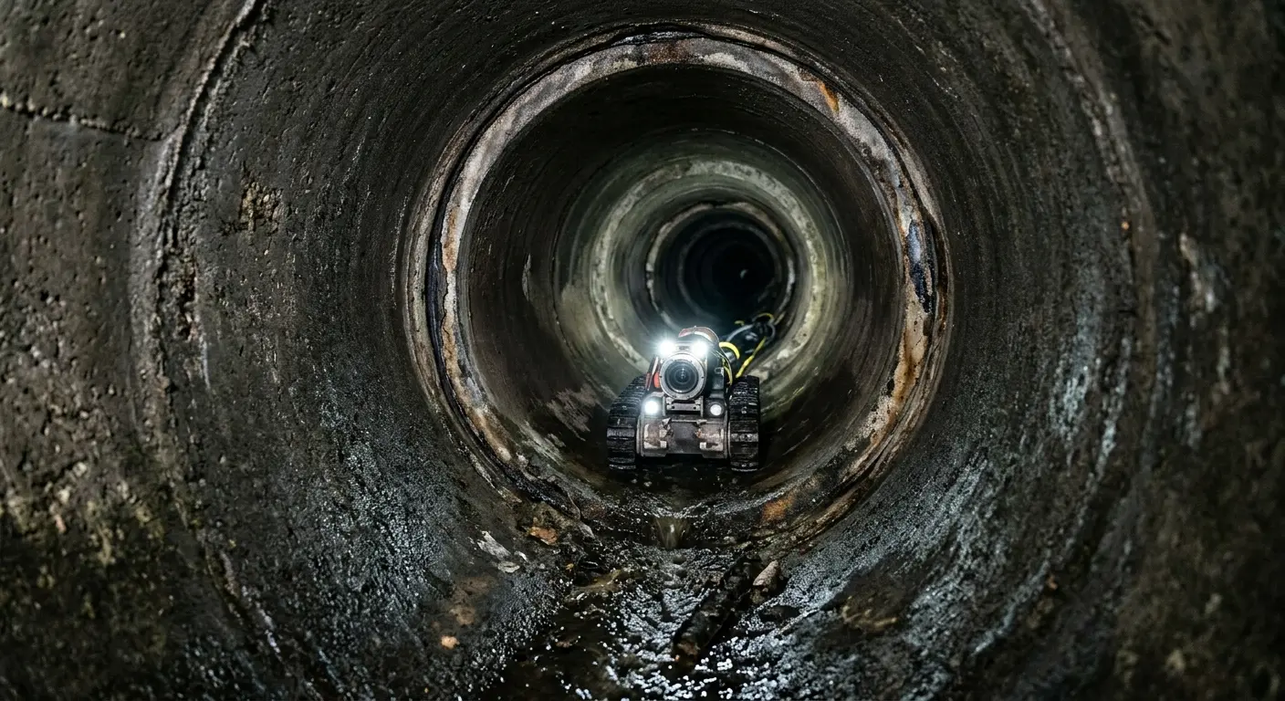 Robotic sewer camera inspecting pipe interior for Drain Snake Service in Cambridge